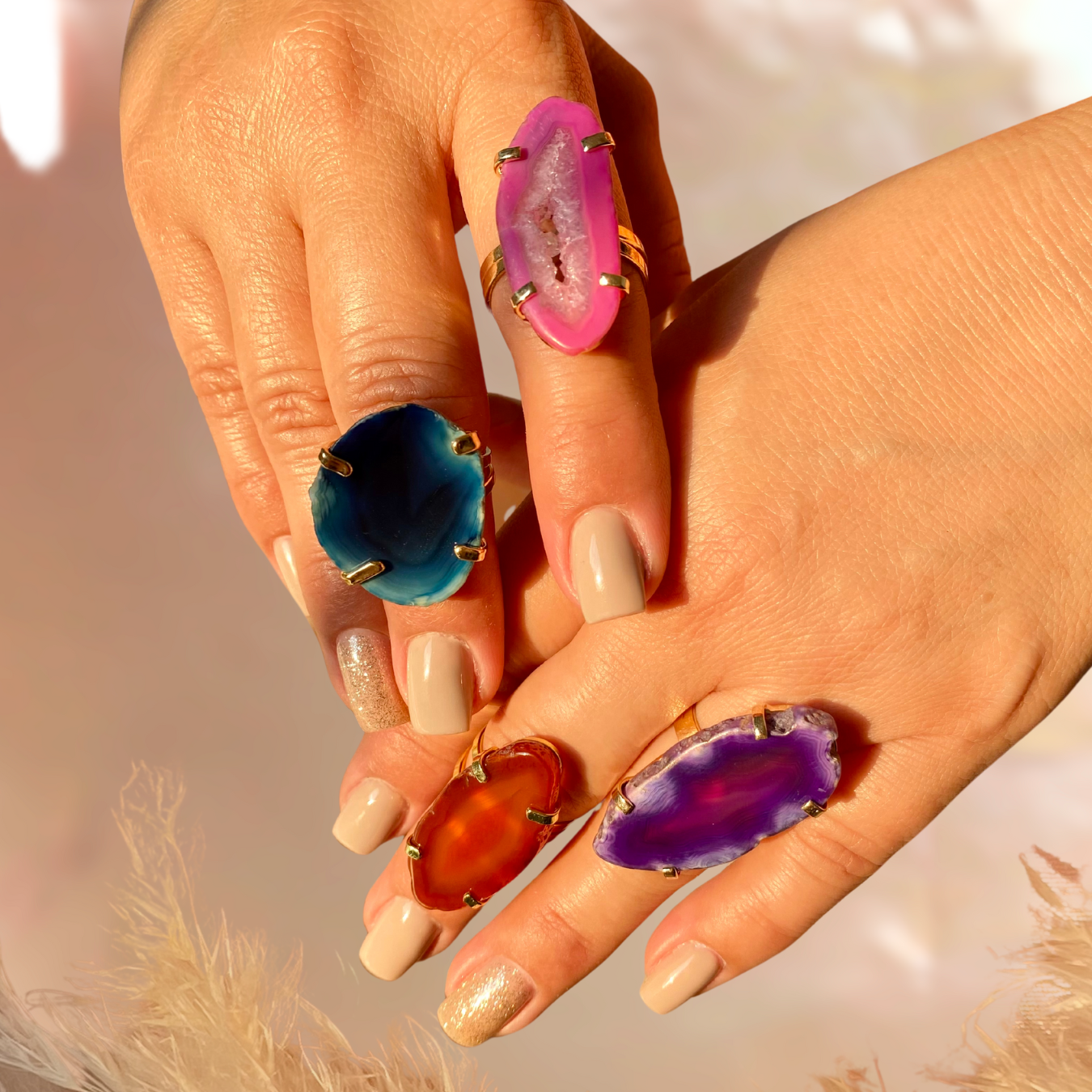 617 Anillo de piedra grande de agathas naturales