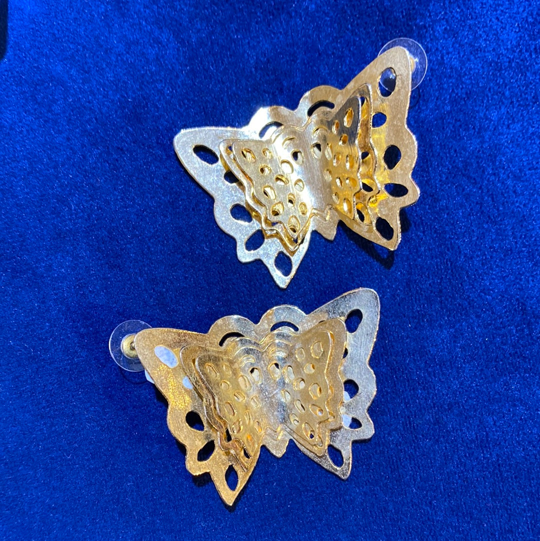 287 Aretes mariposas troqueladas triple orfebrería