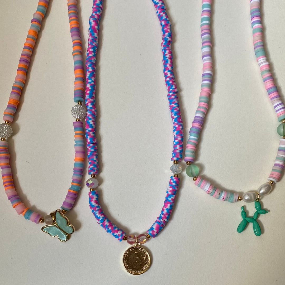 518 Collar fimu con piedras y dije sencillo