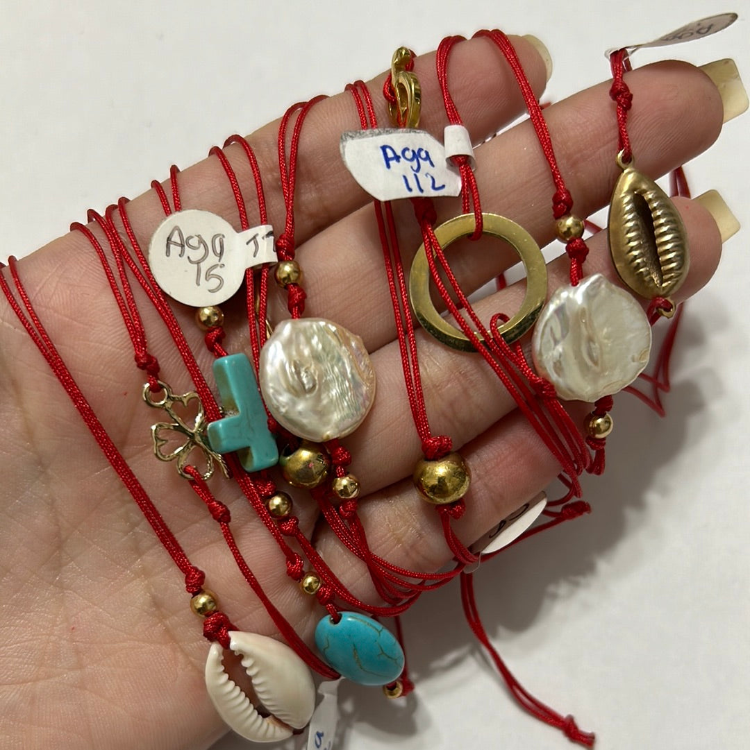 Hilo rojo con Perla, Nacar o Turquesa