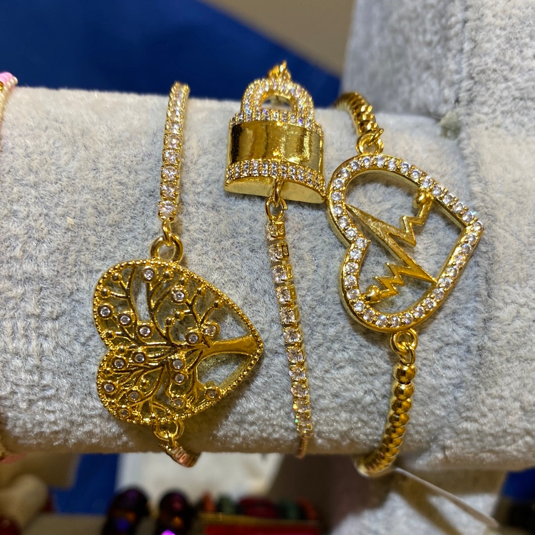 273 Pulsera ajustable de rodio dijes corazones y candado