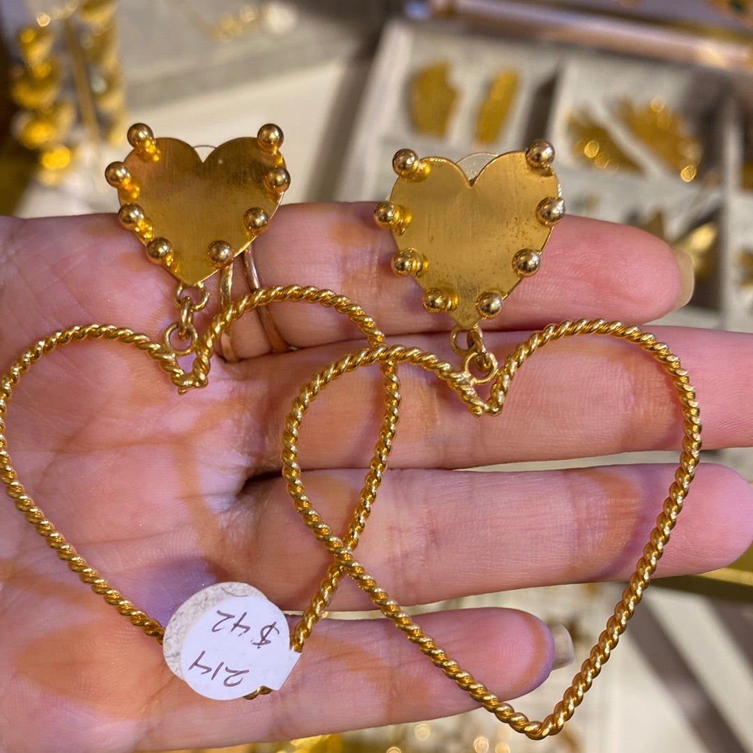 214 Aretes doble Corazon entorchados orfebreria