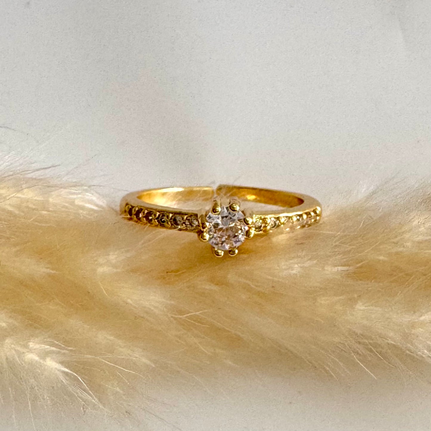 Anillo Diamante Delicado / Circones de Rodio Fino