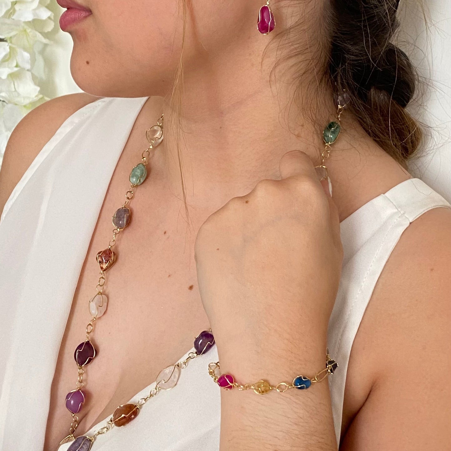 615 Collar largo de agathas y dije grande