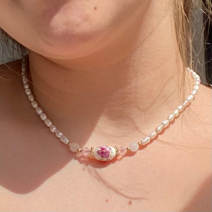 396 Collar Taza de Té de perlas naturales de río + balinés + dije