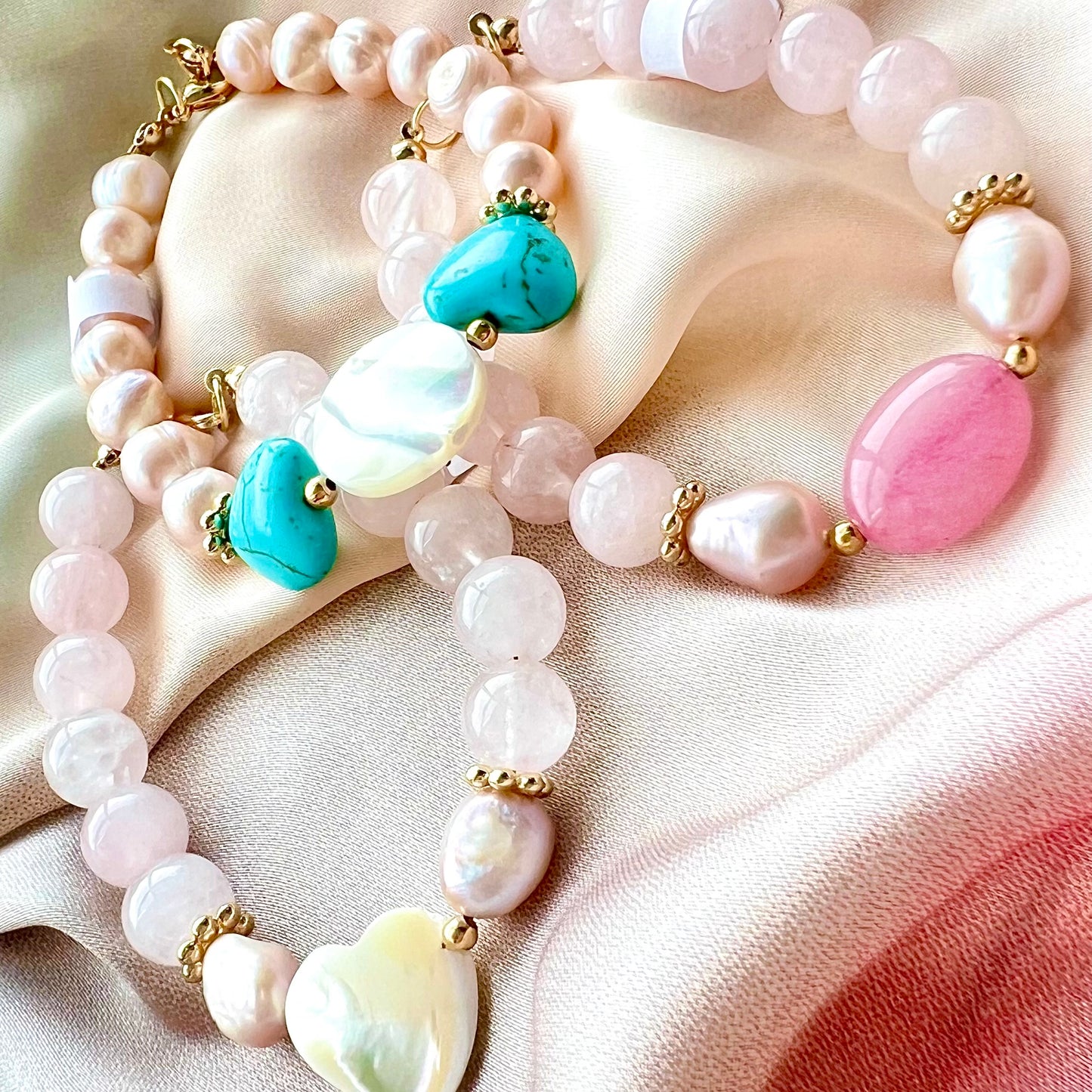 AG108 Pulsera cultivada cuarzo rosa