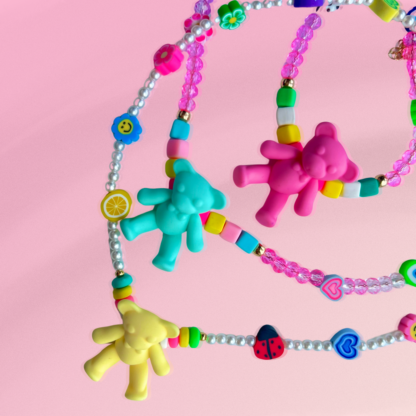 552 Collar perlas coloridas y dije de osito - Agatha Kids