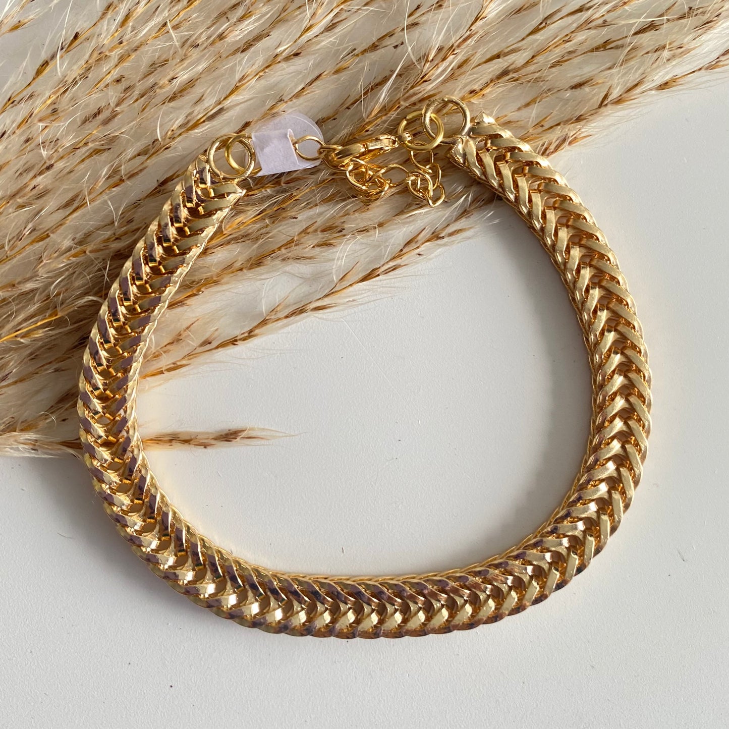 595 Pulsera Tejido Trenzada Baño de Oro