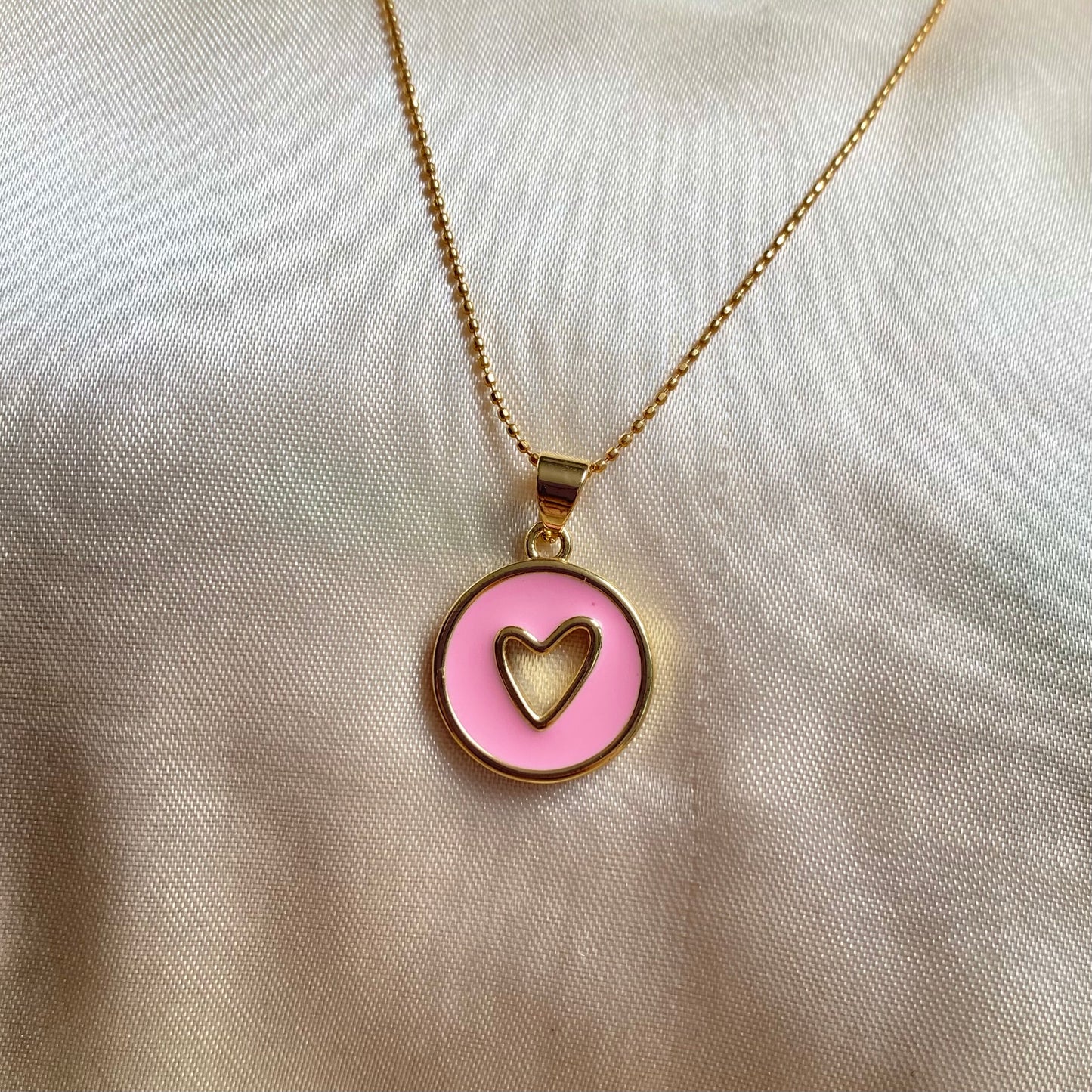 Cadenitas dije rodio y circones Corazón rosado