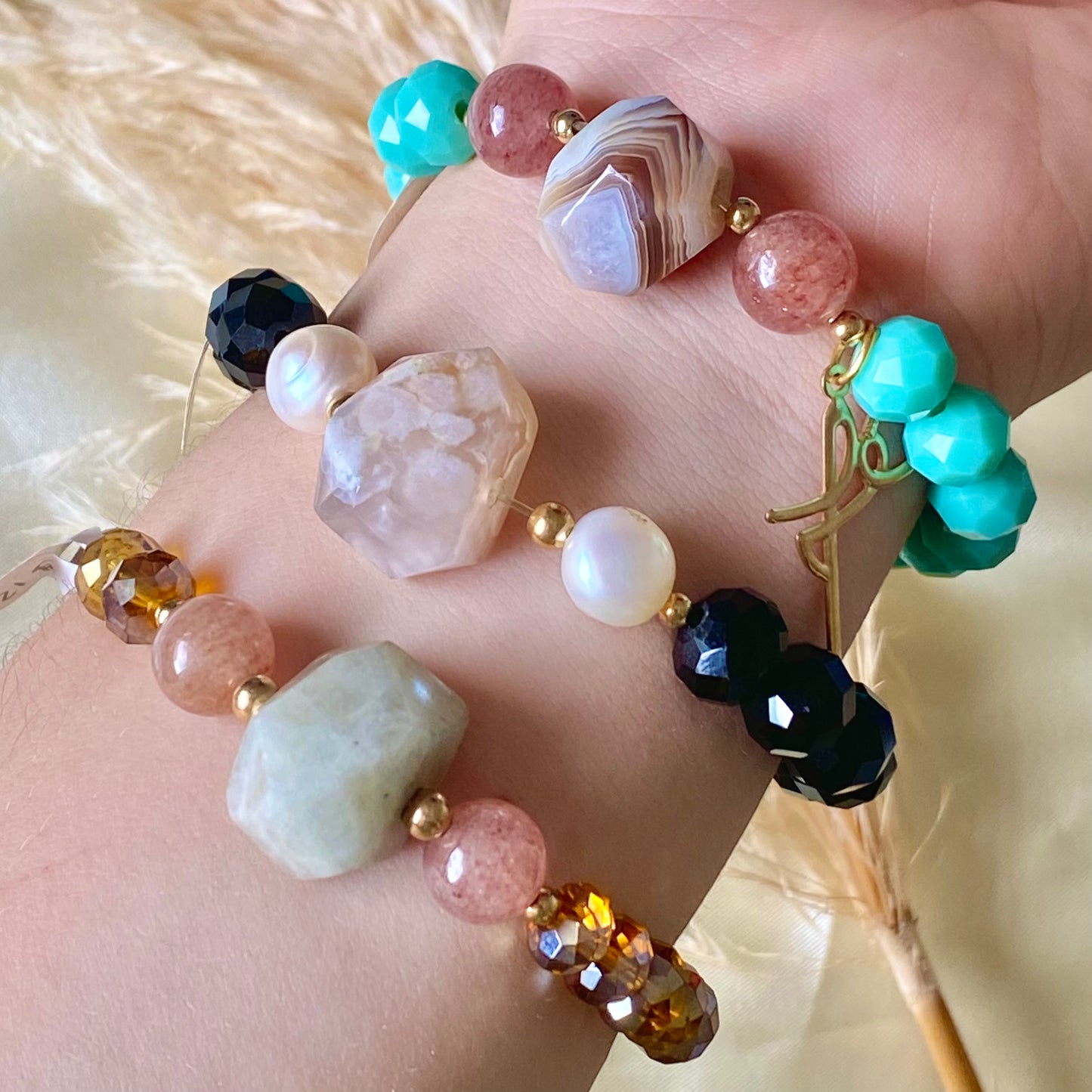 Pulseras cristal, perlas y nácar