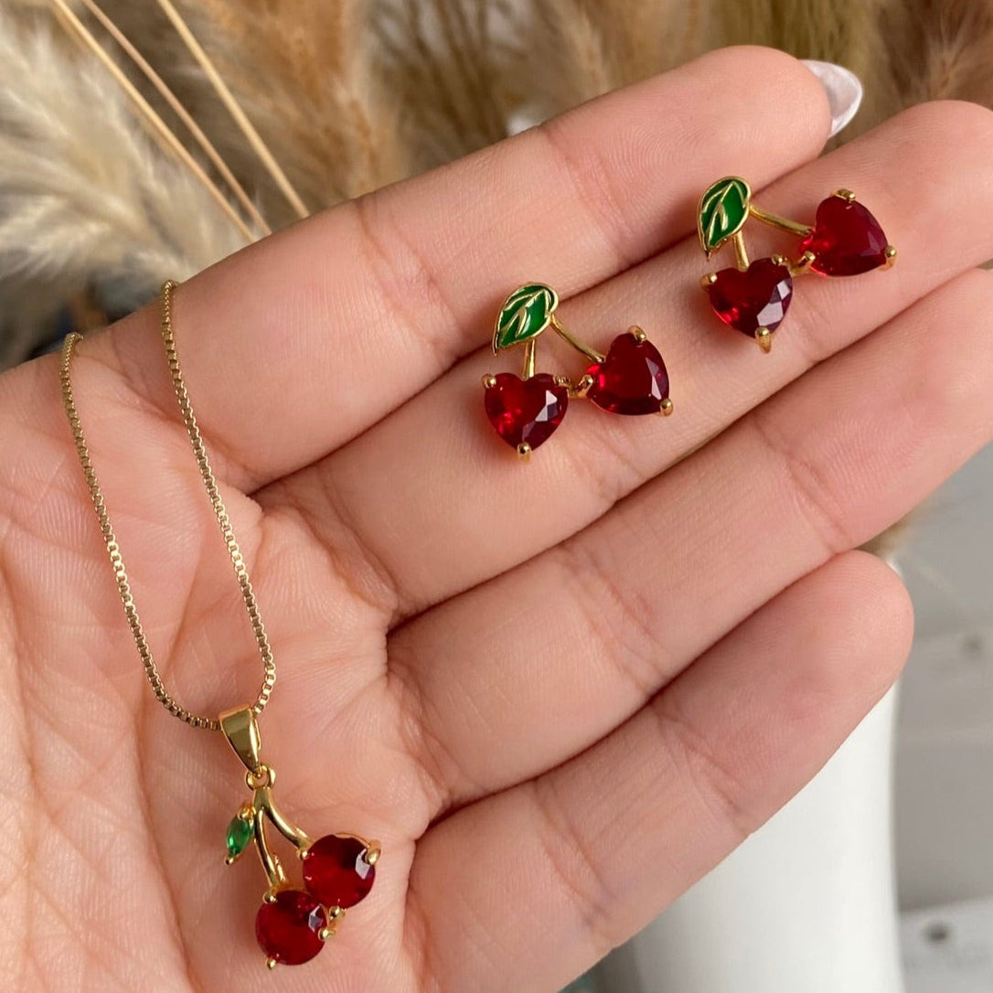 701 Set Cherry Cadenita y Topos de Cereza