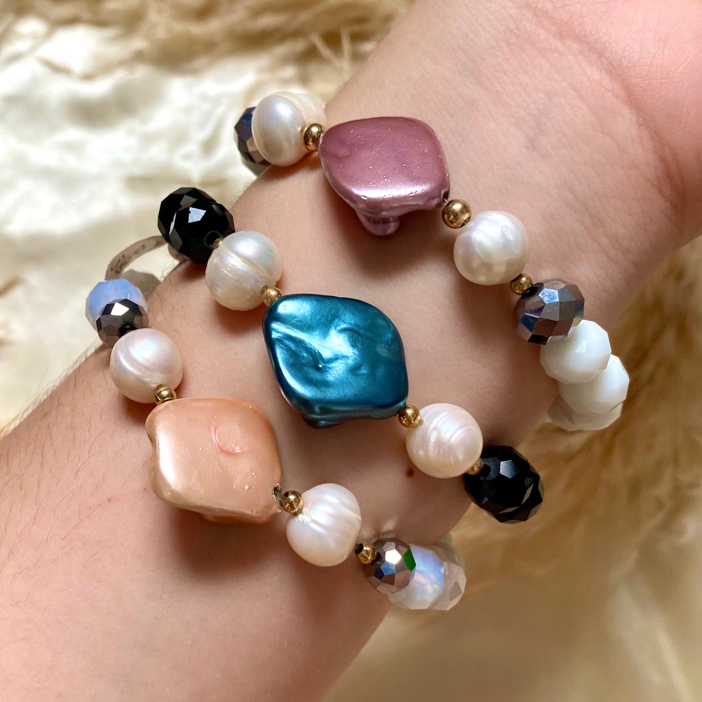 Pulseras cristal, perlas y nácar