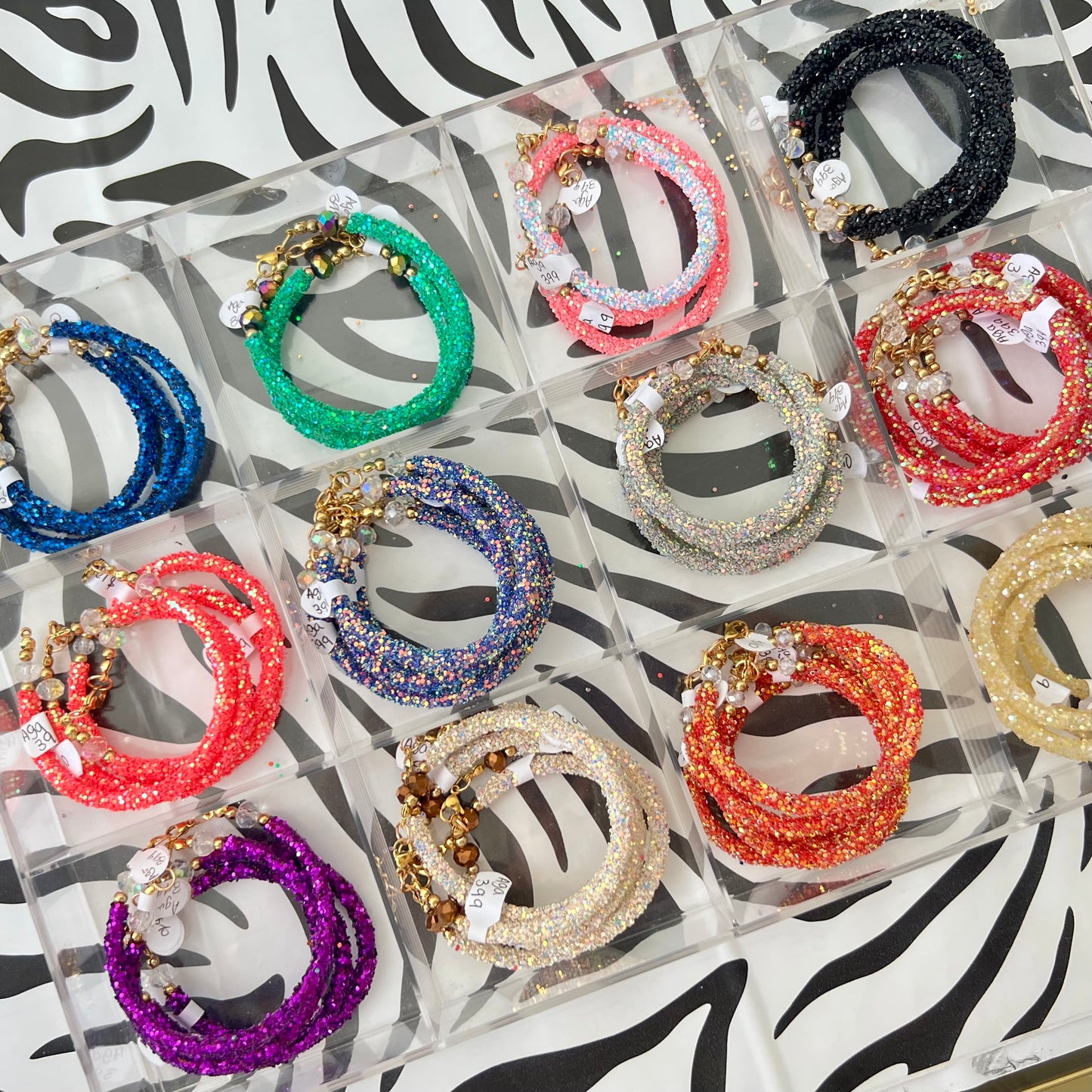 399 Pulseras glitter colores