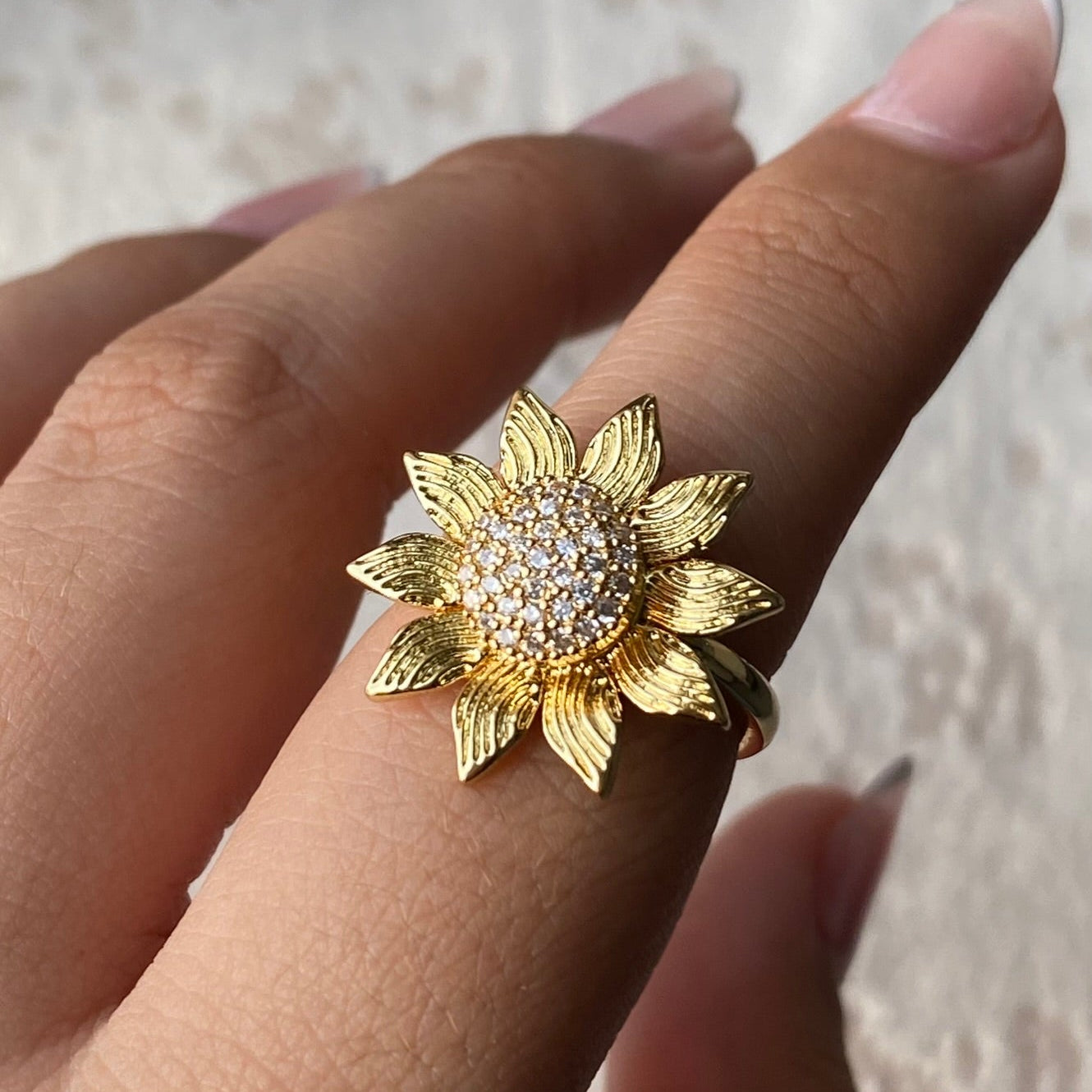 Anillo Girasol Anti-Estrés de Rodio