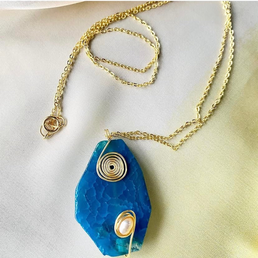 257 Cadenita dije azul marmol alambrismo