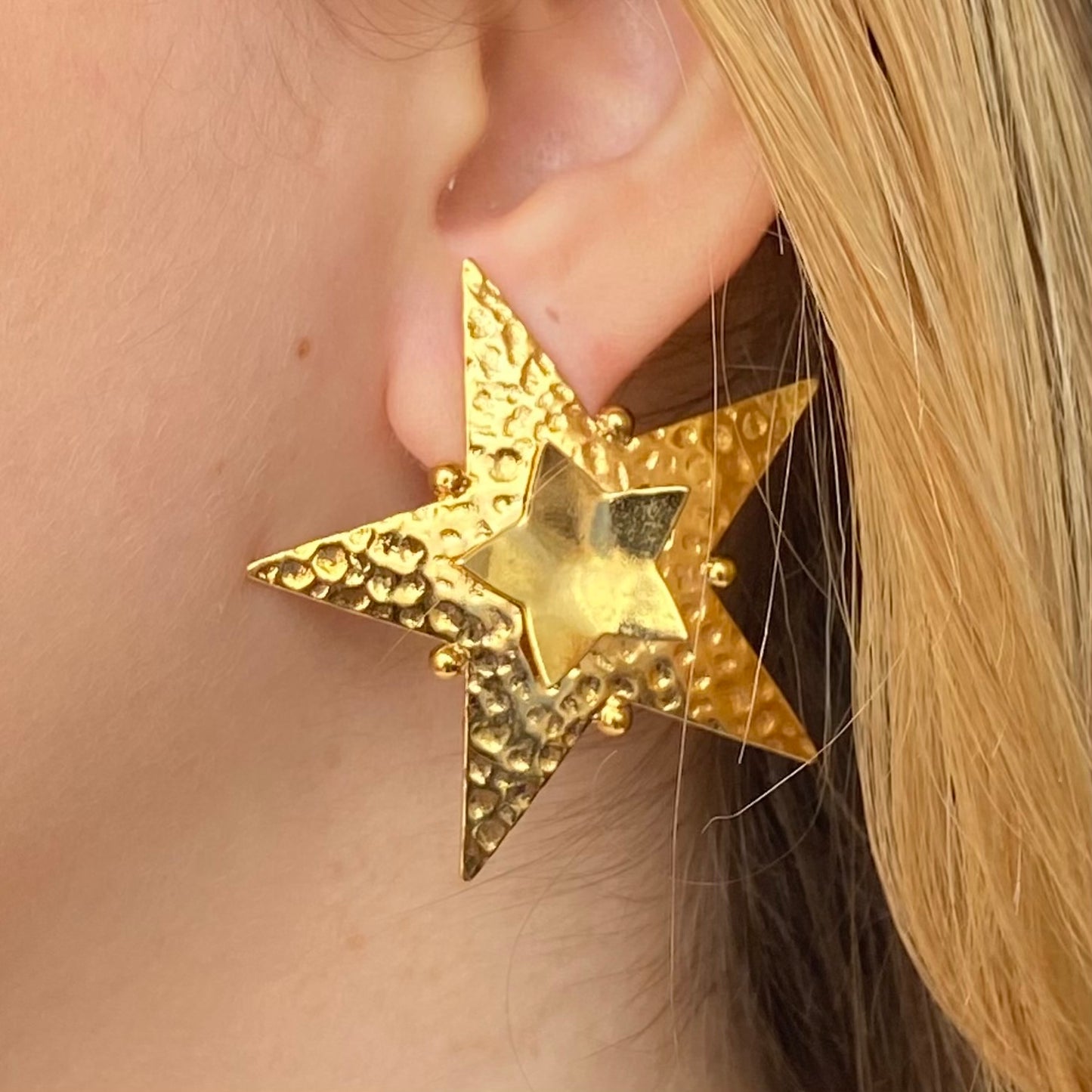 355 Topos Estrellas dobles grandes goldfilled orfebrería