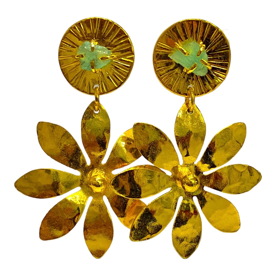 481 Aretes Muralla Esmeralda Flores Orfebrería