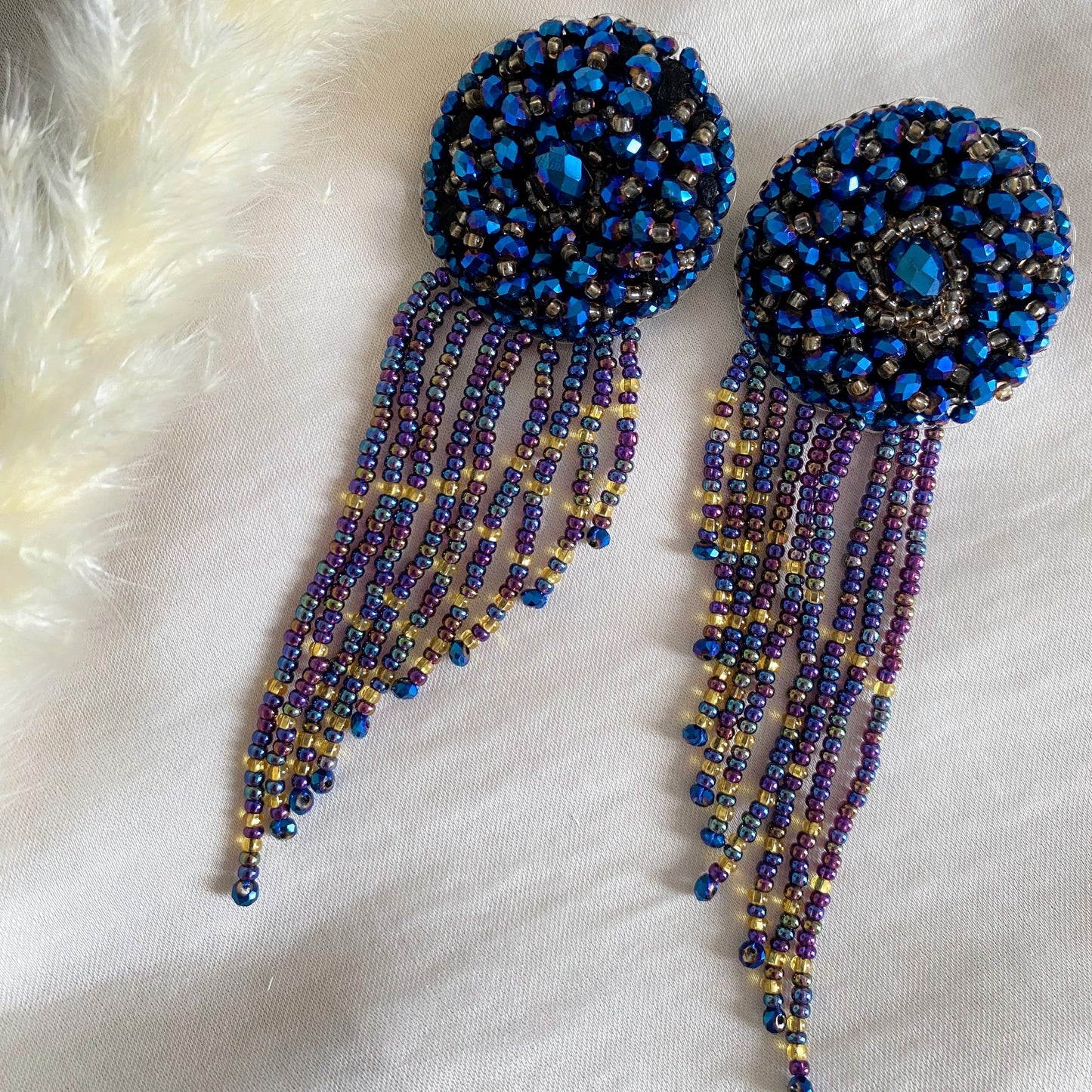 296 Aretes círculos y tiras mostacilla azul