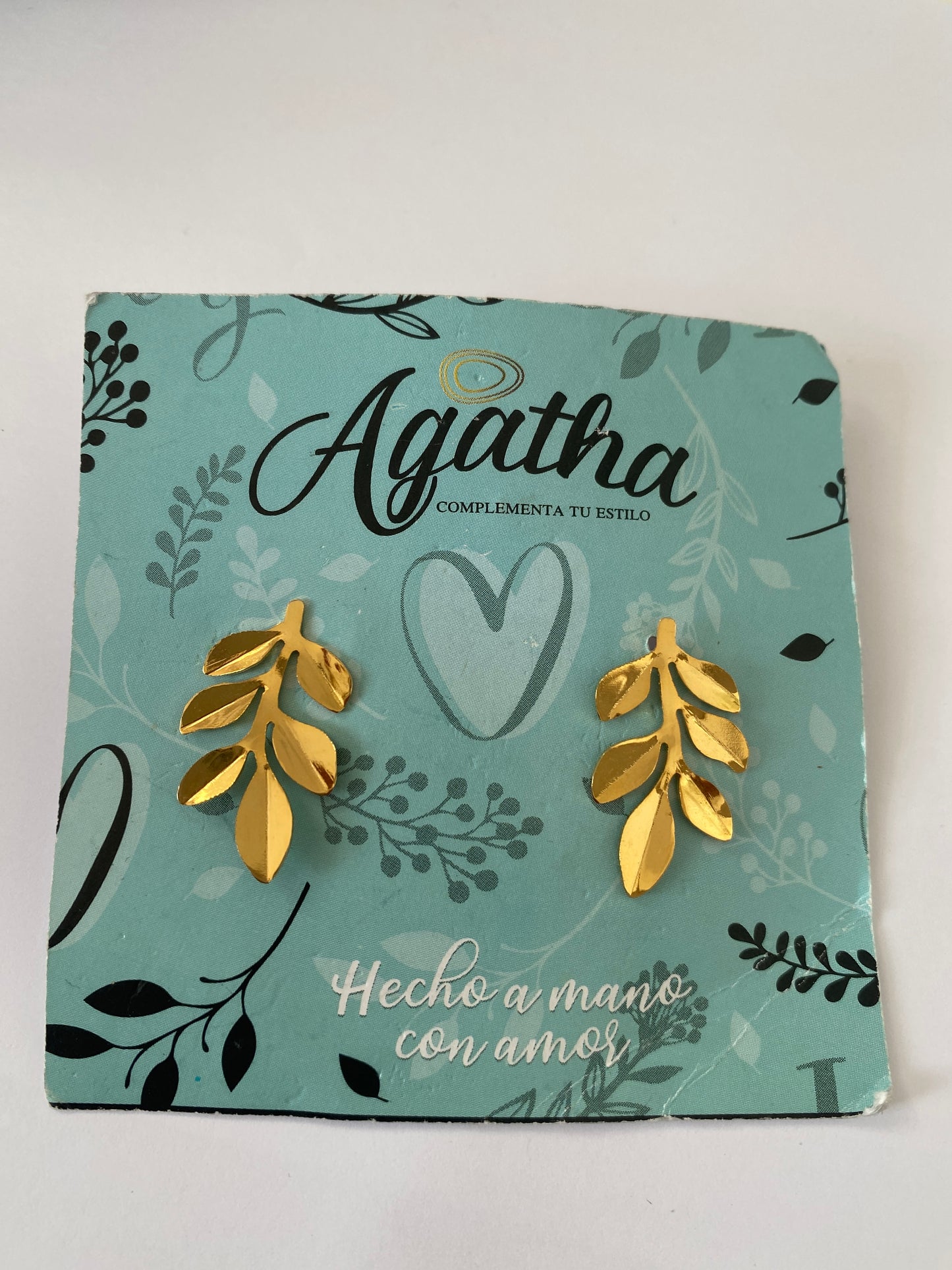 277 Aretes ramo de hojas pequeñas orfebreria