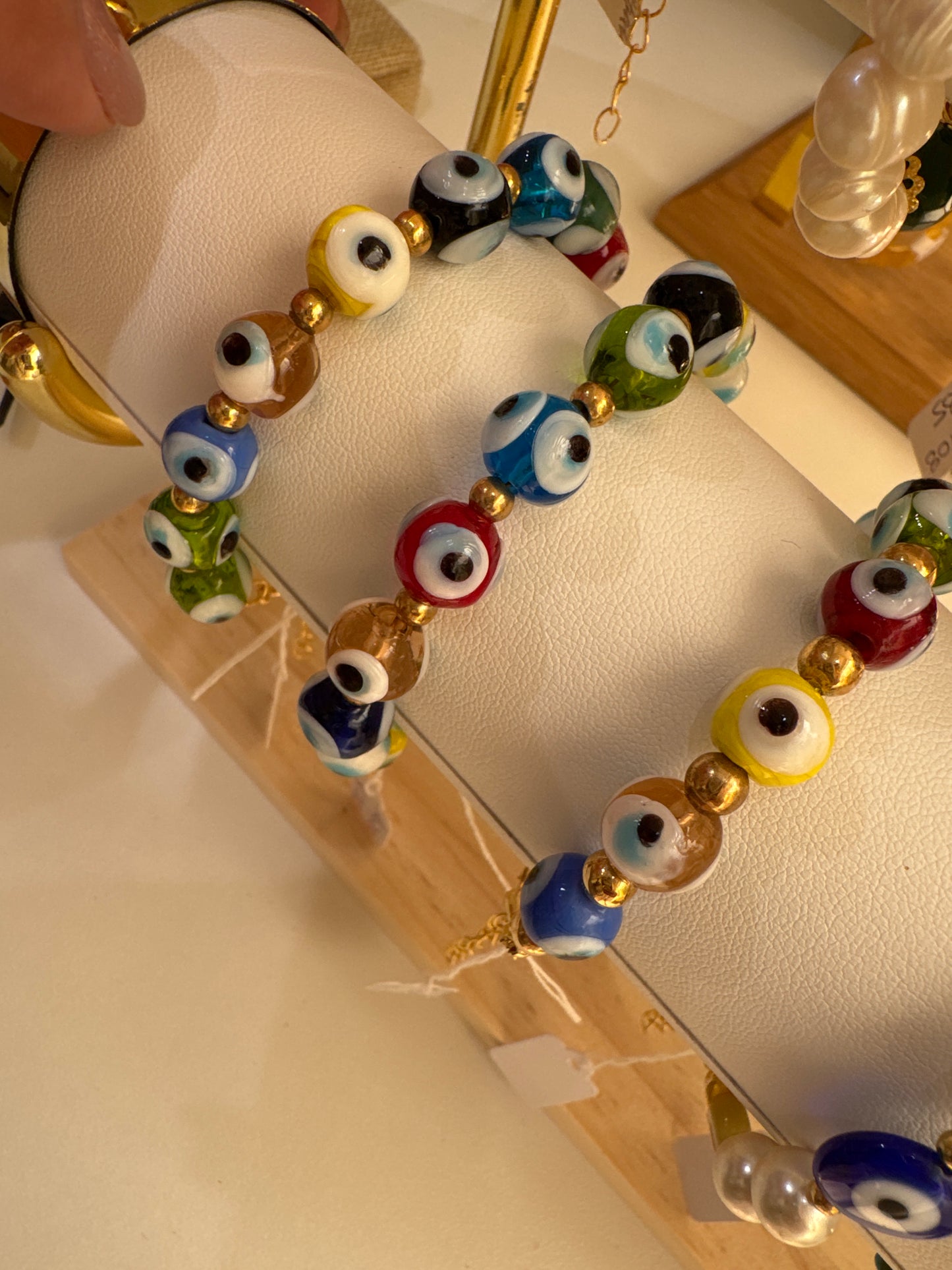 AG720 Pulsera Perlas + dijes de Ojos Turcos coloridos
