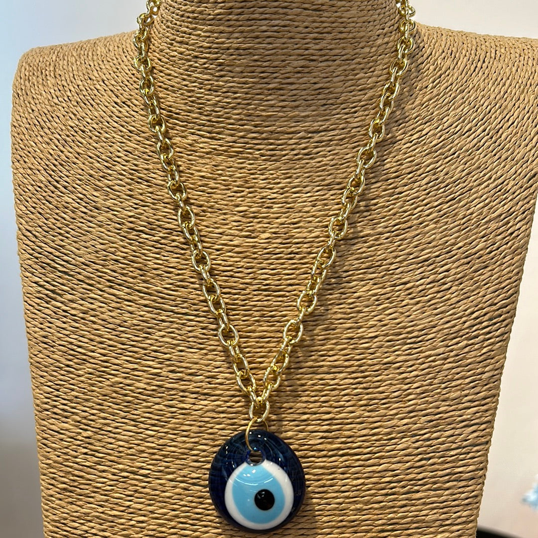 460 Collar eslabones medianos con dije ojo turco grande