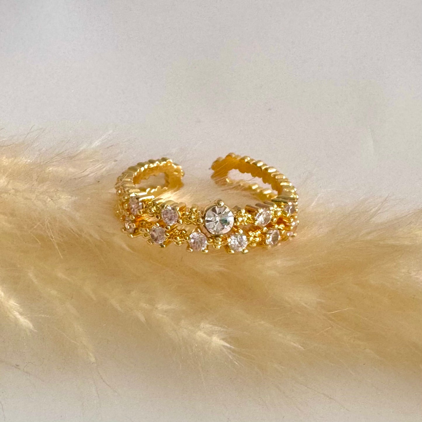 Anillo Doble Circones de Rodio Ajustable