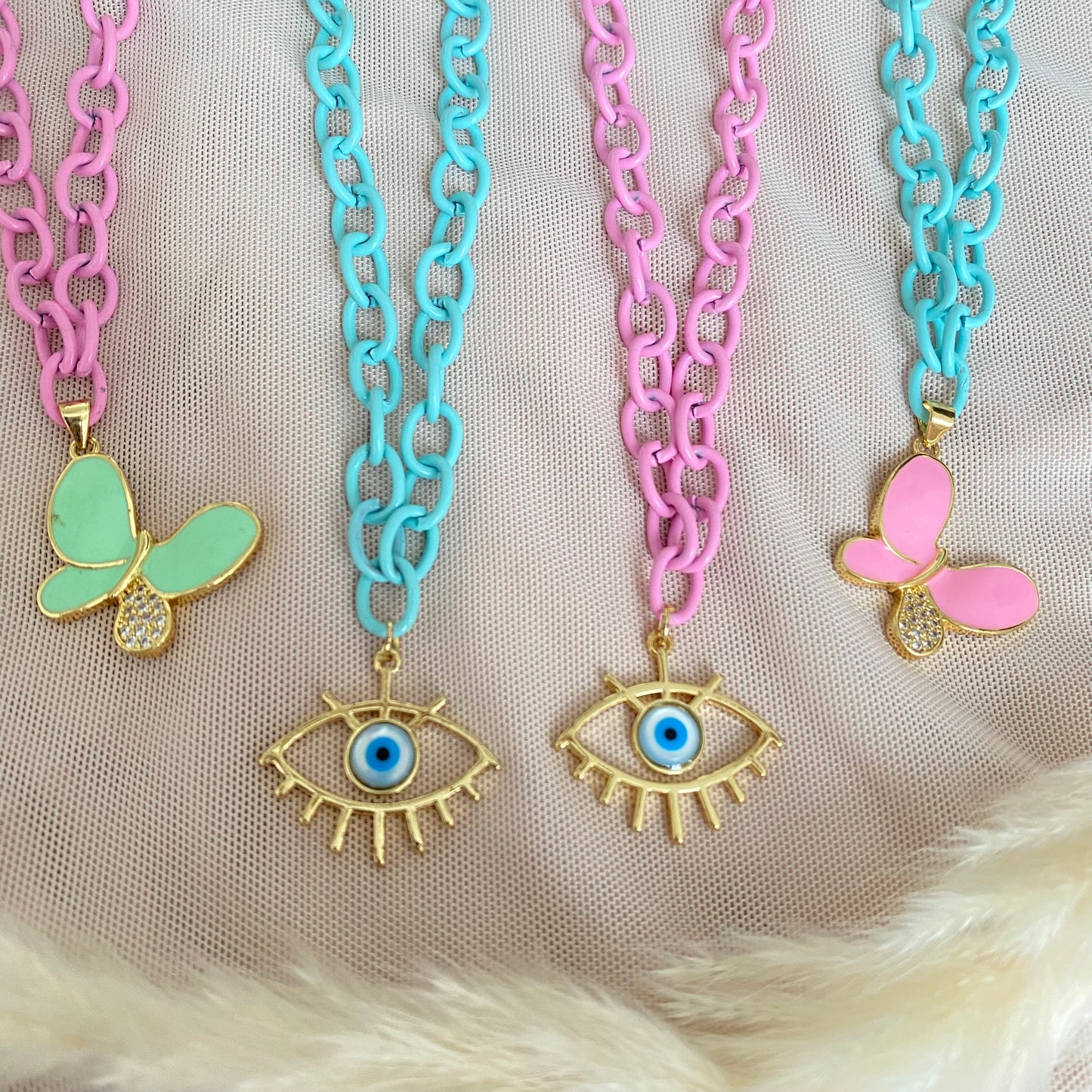 398 Collar eslabones colores rodio laqueado + dije rodio