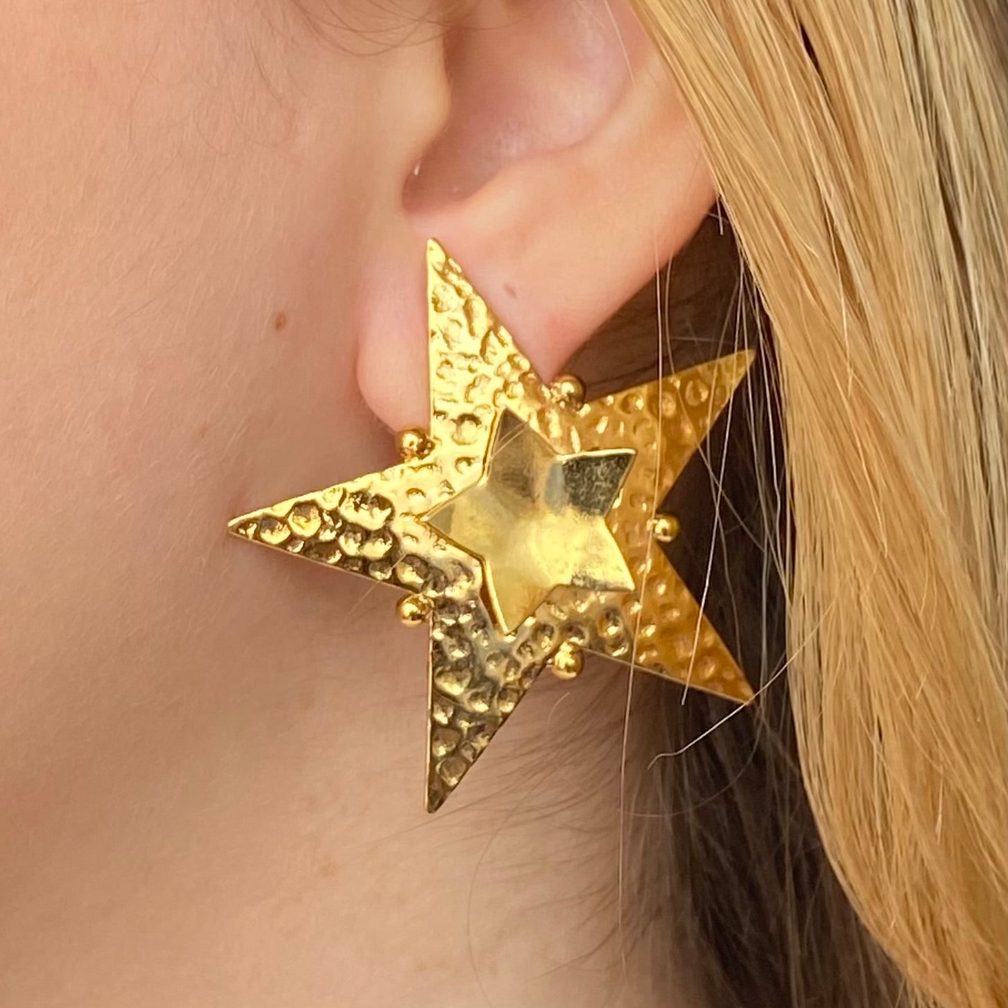 355 Topos Estrellas dobles grandes goldfilled orfebrería