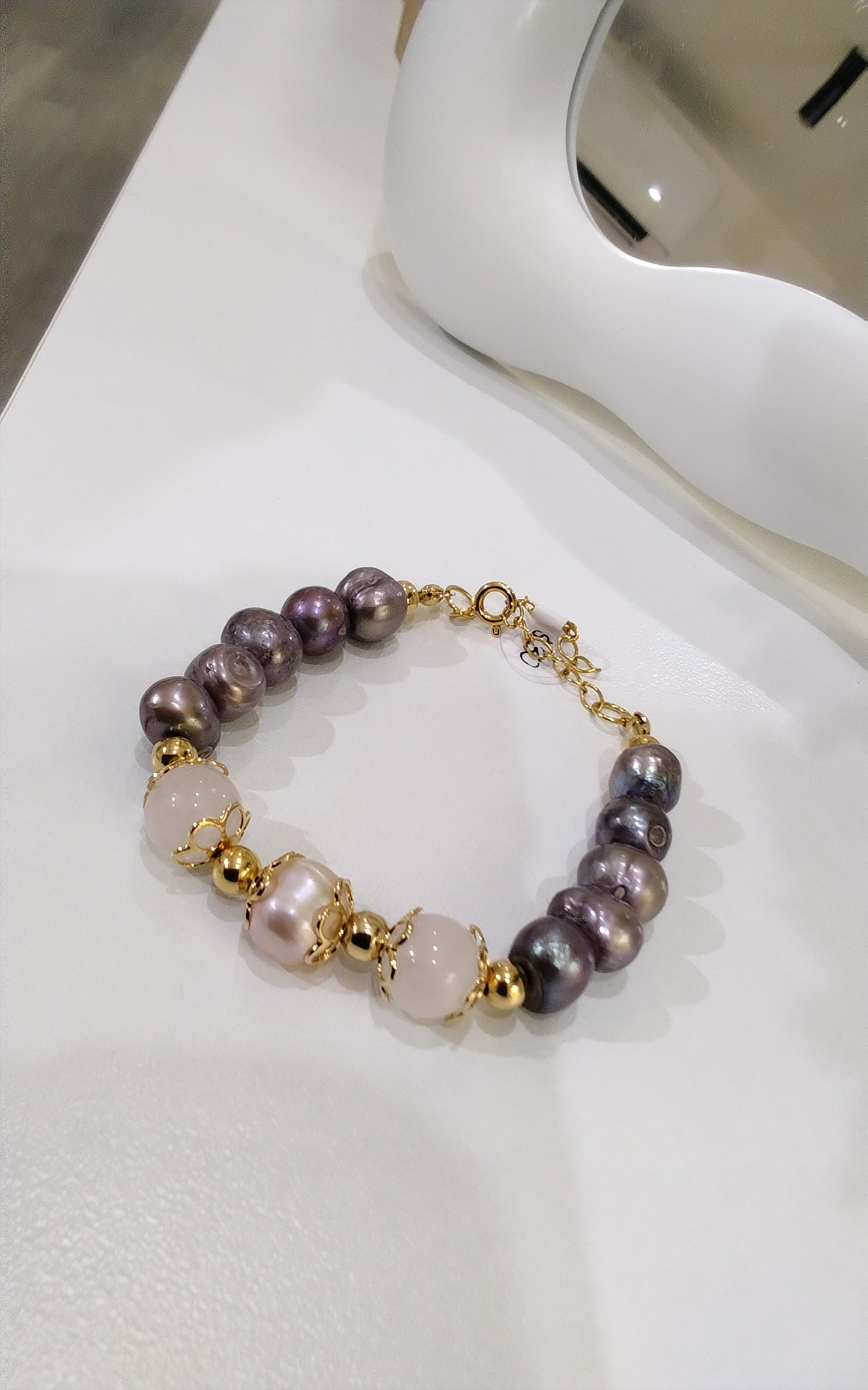 AG108 Pulsera barroca violeta + cuarzo rosa